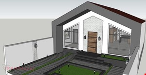 فایل اسکچاپ طراحی پلان  و نما و محوطه حیاط ویلا 115متری فلت در زمین 200 متری 