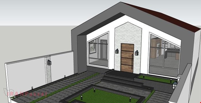 فایل اسکچاپ طراحی پلان  و نما و محوطه حیاط ویلا 115متری فلت در زمین 200 متری 
