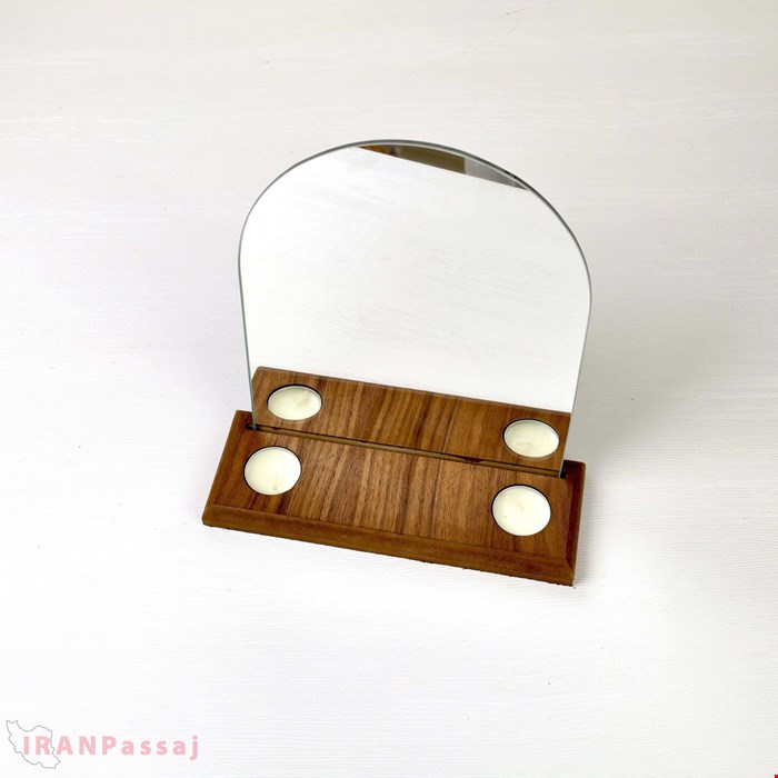 آینه رو میزی مدل پایه چوبی گنبدی هفت سین sh319 – طراحی مینیمال با روکش چوب طبیعی بلوط – خرید اینترنتی از ایران پاساژ